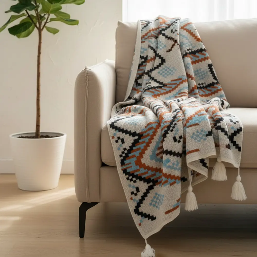 Woven Throw Blanket Geometric Cozy & Stylish