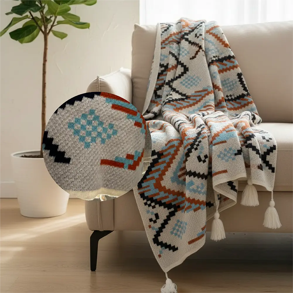 Woven Throw Blanket Geometric Cozy & Stylish1