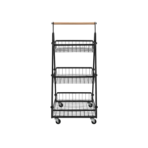 3 Tier Metal Storage Stand with Wooden Handle & Wheels 50x80 cm for Bathroom