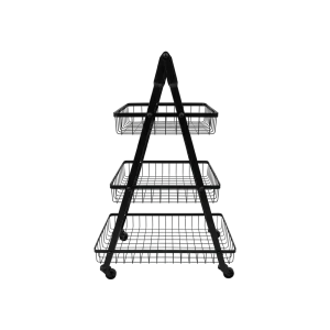 3 Tier Metal Storage Stand with Wooden Handle & Wheels 50x80 cm for Bathroom1