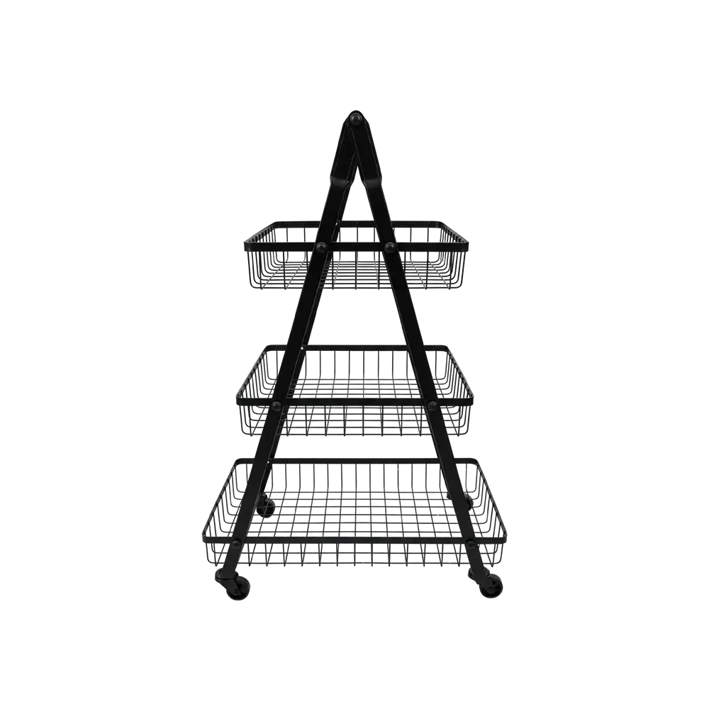 3 Tier Metal Storage Stand with Wooden Handle & Wheels 50x80 cm for Bathroom1