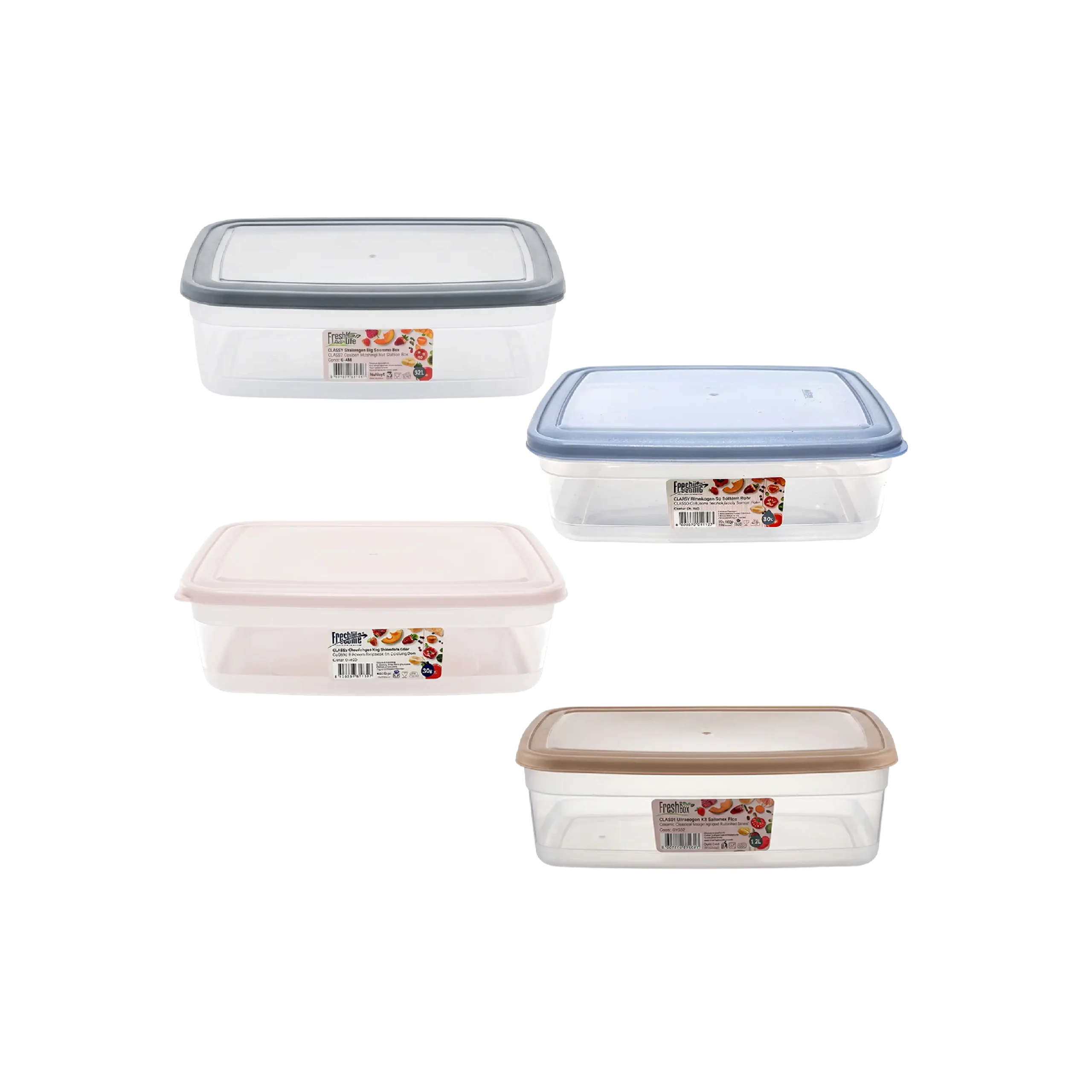 4 Colors of FreshLife 3.2L Rectangular Clear Storage Container