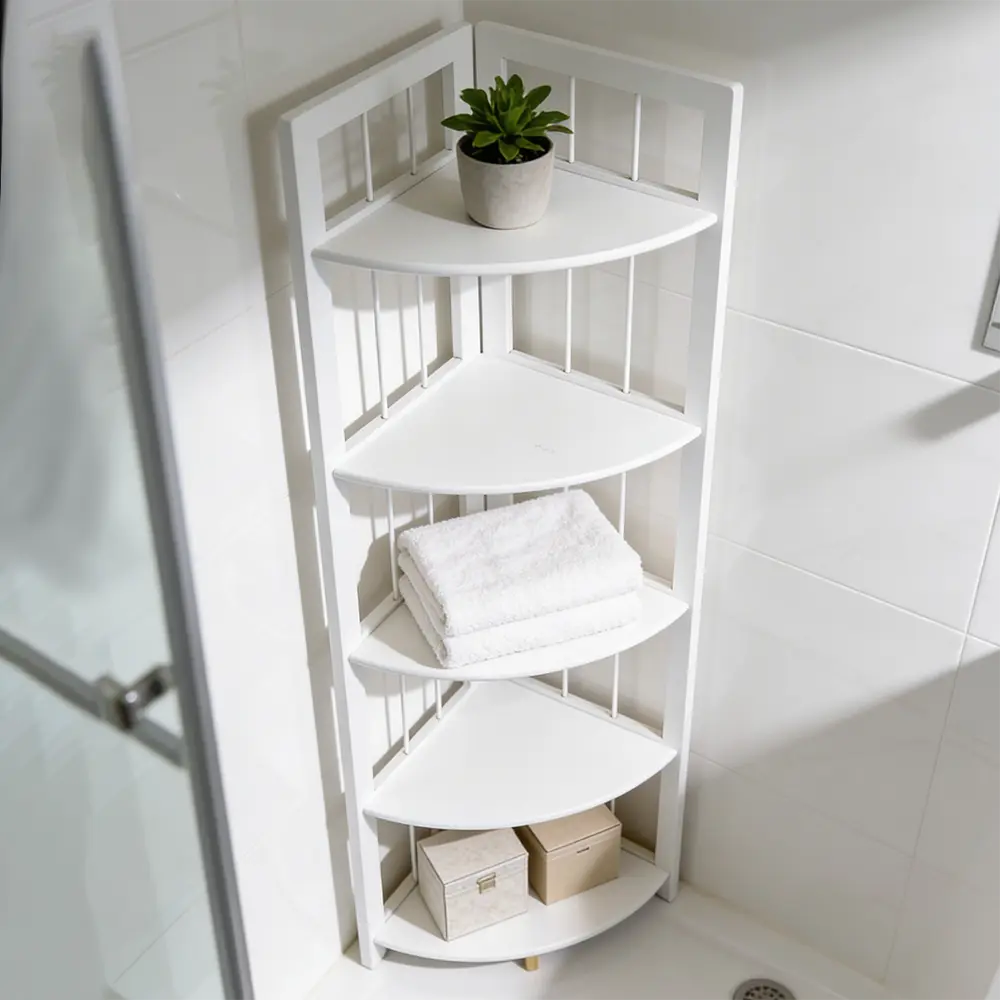 5 Tier Wooden Corner Storage Stand 43x130 cm Space Saving Organizer for Bathroom & Home1