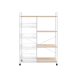 9 Tier Wood & Metal Storage Stand with Wheels 90x130 cm for Kitchen & Home Organization