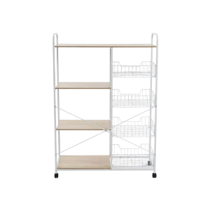 9 Tier Wood & Metal Storage Stand with Wheels 90x130 cm for Kitchen & Home Organization1