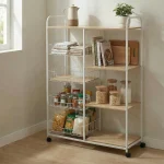 9 Tier Wood & Metal Storage Stand with Wheels 90x130 cm for Kitchen & Home Organization2