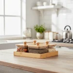 Bamboo Serving Tray with 4 Glass Jars1