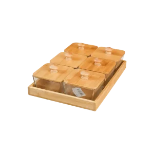 Bamboo Serving Tray with 6 Glass Jars