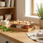 Bamboo Serving Tray with 6 Glass Jars1