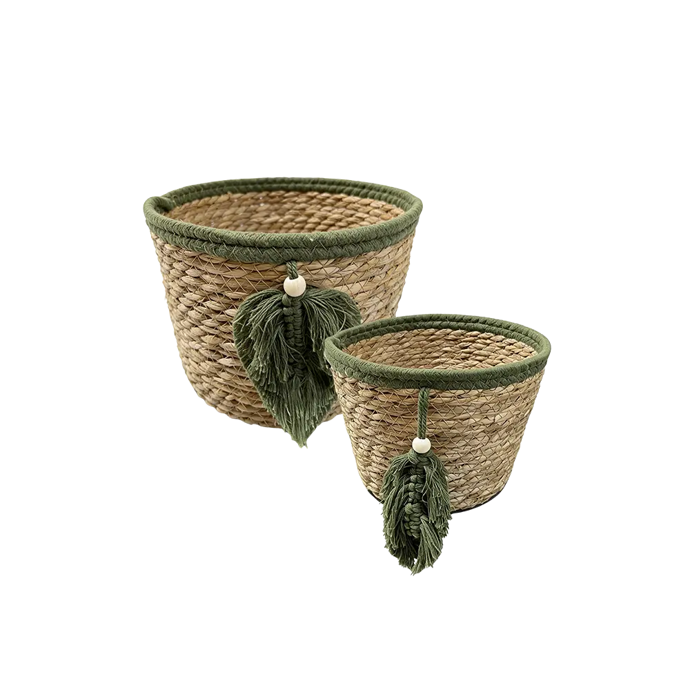 Boho-Straw-Storage-Basket-with-Green-Tassel Boho Straw Storage Basket with Green Tassel