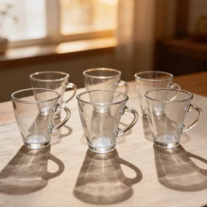Classic Clear Glass 6pcs Tea Cups Set with Handle 165ml1