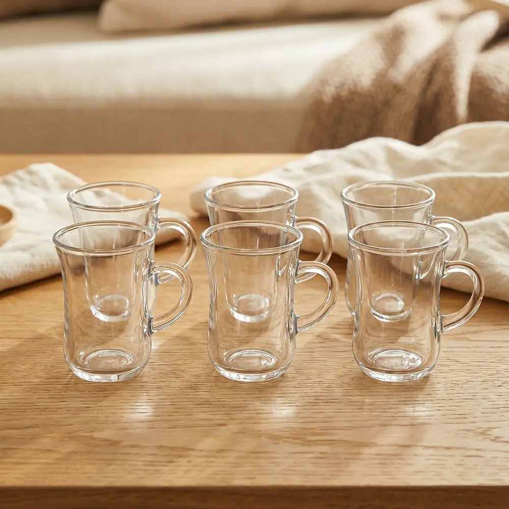 Clear Glass 6pcs Tea Cups Set with Handle1