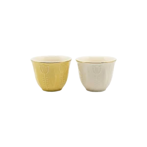 Coffee Cups Set Embossed Modern Design 12 Pieces Yellow & Beige Professional Drinkware in lebanon