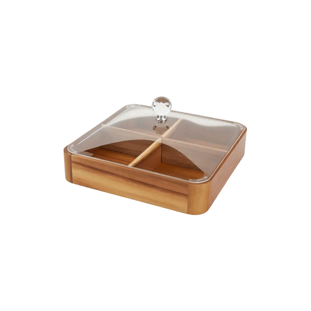Dark Wooden Organizer with Plexi Lid 4 Compartments