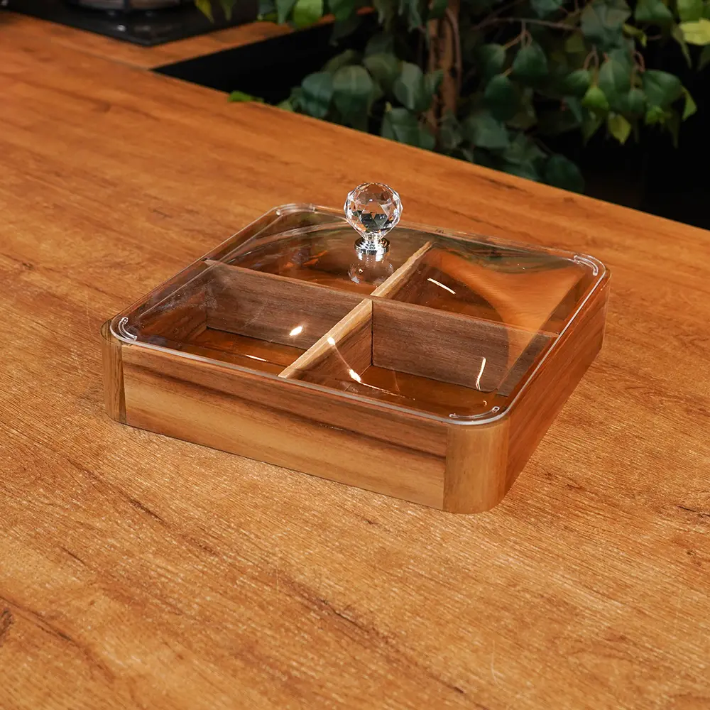 Dark Wooden Organizer with Plexi Lid 4 Compartments2