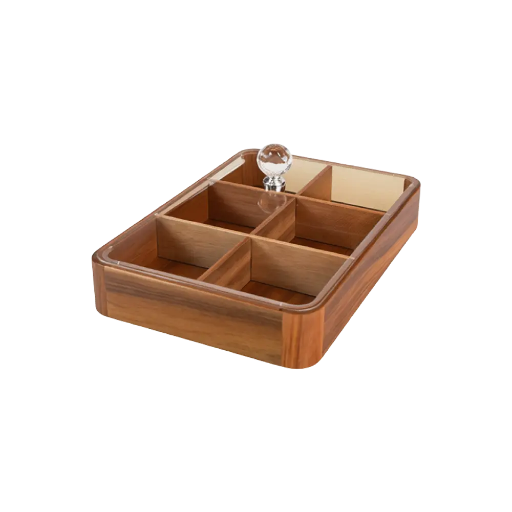 Dark Wooden Organizer with Plexi Lid 6 Compartments