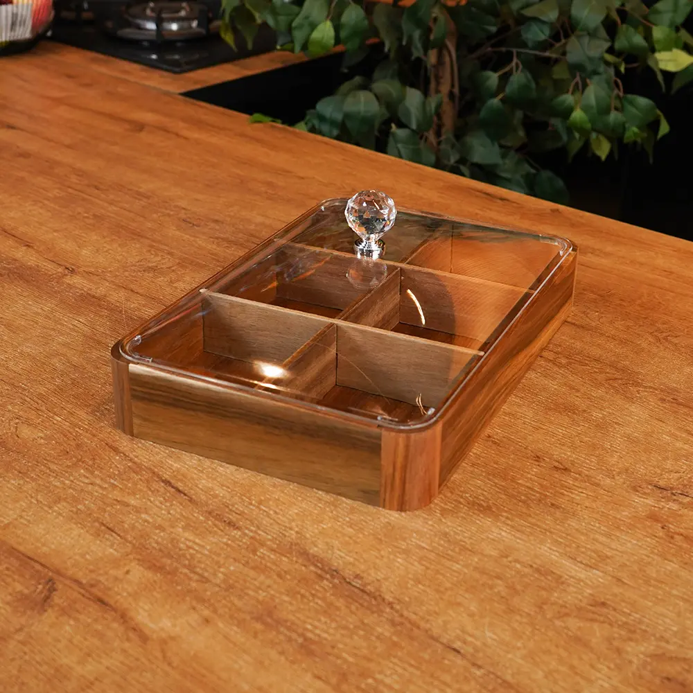 Dark Wooden Organizer with Plexi Lid 6 Compartments1