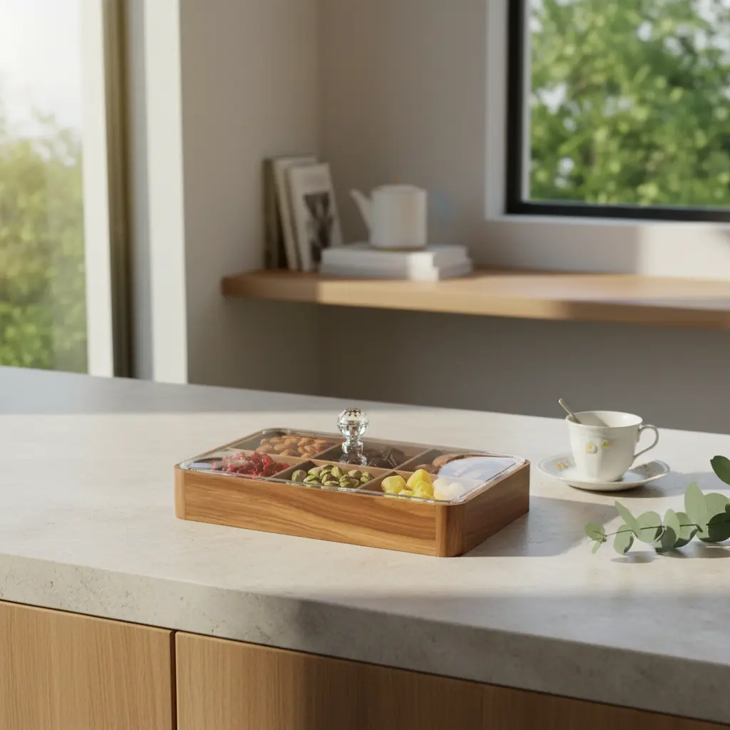 Dark Wooden Organizer with Plexi Lid 6 Compartments2