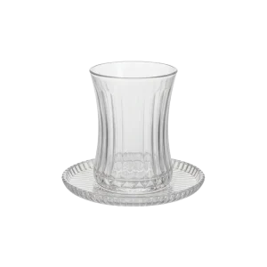 Diamonds Glass Ribbed Design 6pcs Tea Cups & Saucer Set