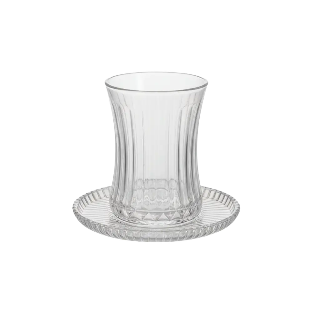 Diamonds Glass Ribbed Design 6pcs Tea Cups & Saucer Set