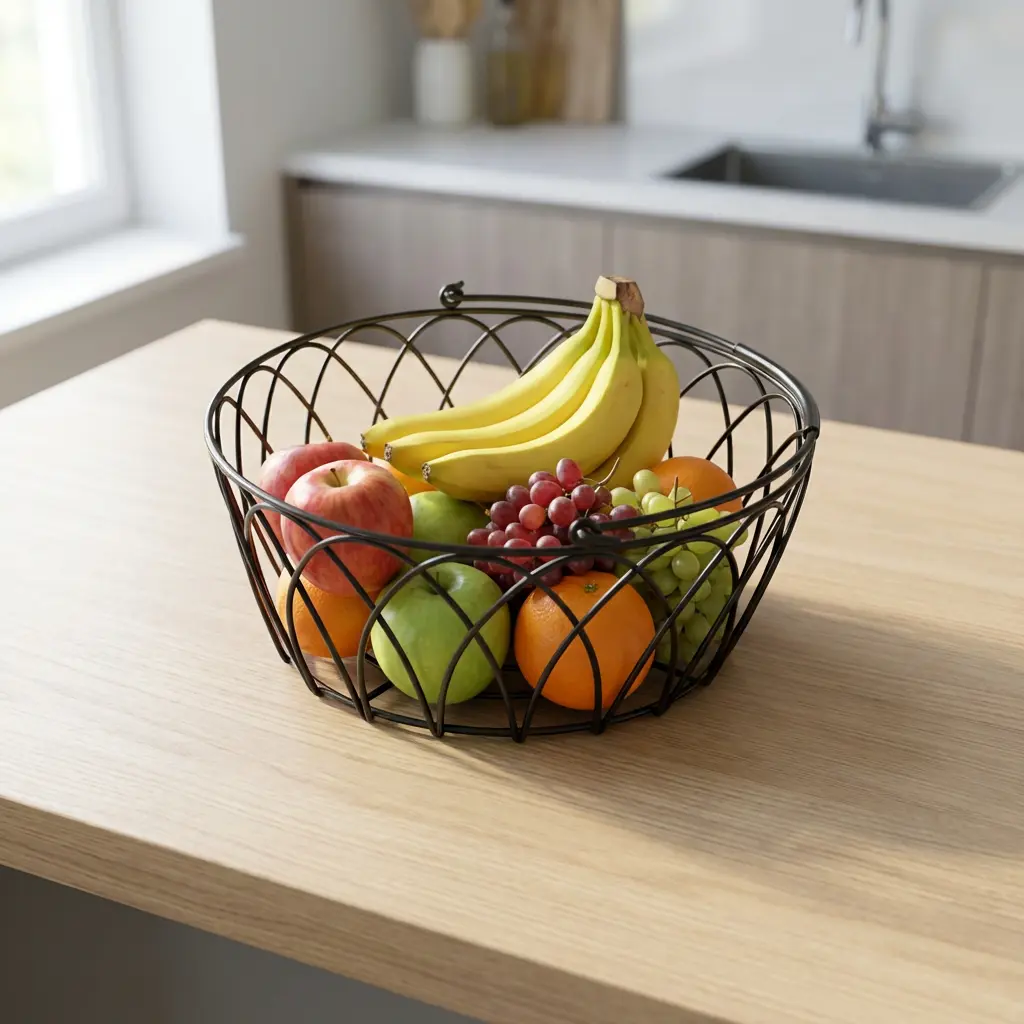 Elegant-Black-28.5cm-Metal-Wire-Fruit-Basket2 Elegant Black 28.5cm Metal Wire Fruit Basket2