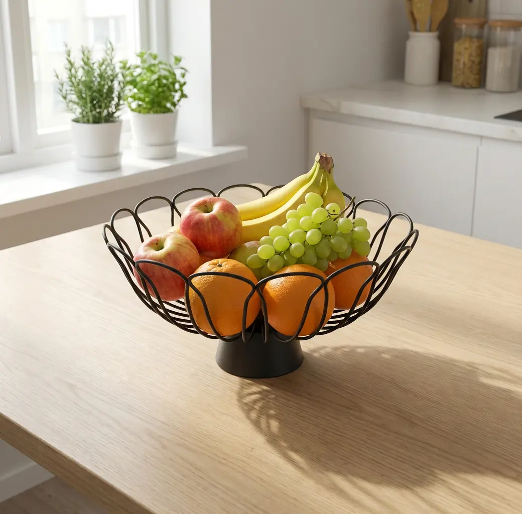 Elegant Black 31cm Metal Pedestal Fruit Basket3