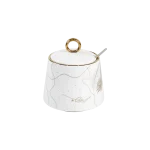 Elegant Line Art Porcelain 350ml Sugar Bowl with Spoon