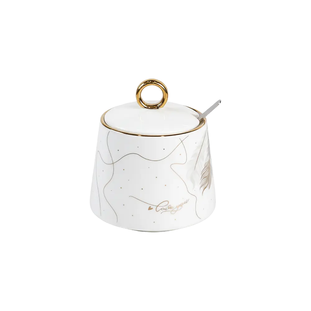 Elegant-Line-Art-Porcelain-350ml-Sugar-Bowl-with-Spoon Elegant Line Art Porcelain 350ml Sugar Bowl with Spoon