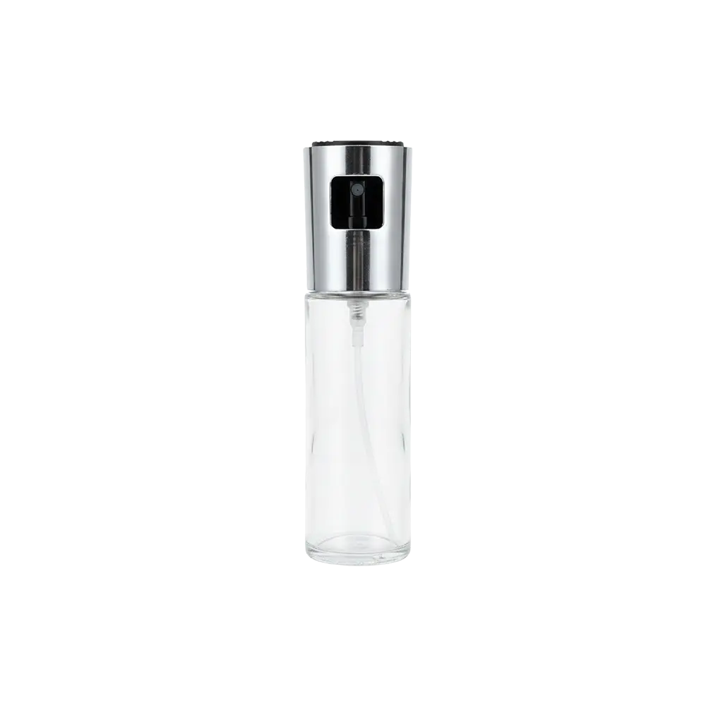 Glass 100ml Oil Spray Bottle with Silver Lid