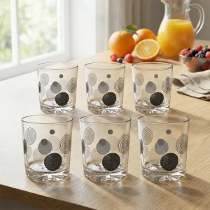 Glass 200ml Black Circles Design 6pcs Juicec Cups Set1