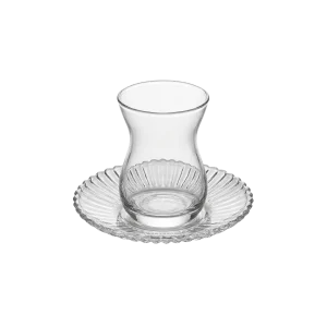 Glass 6pcs Tea Cups & Fluted Saucer Set