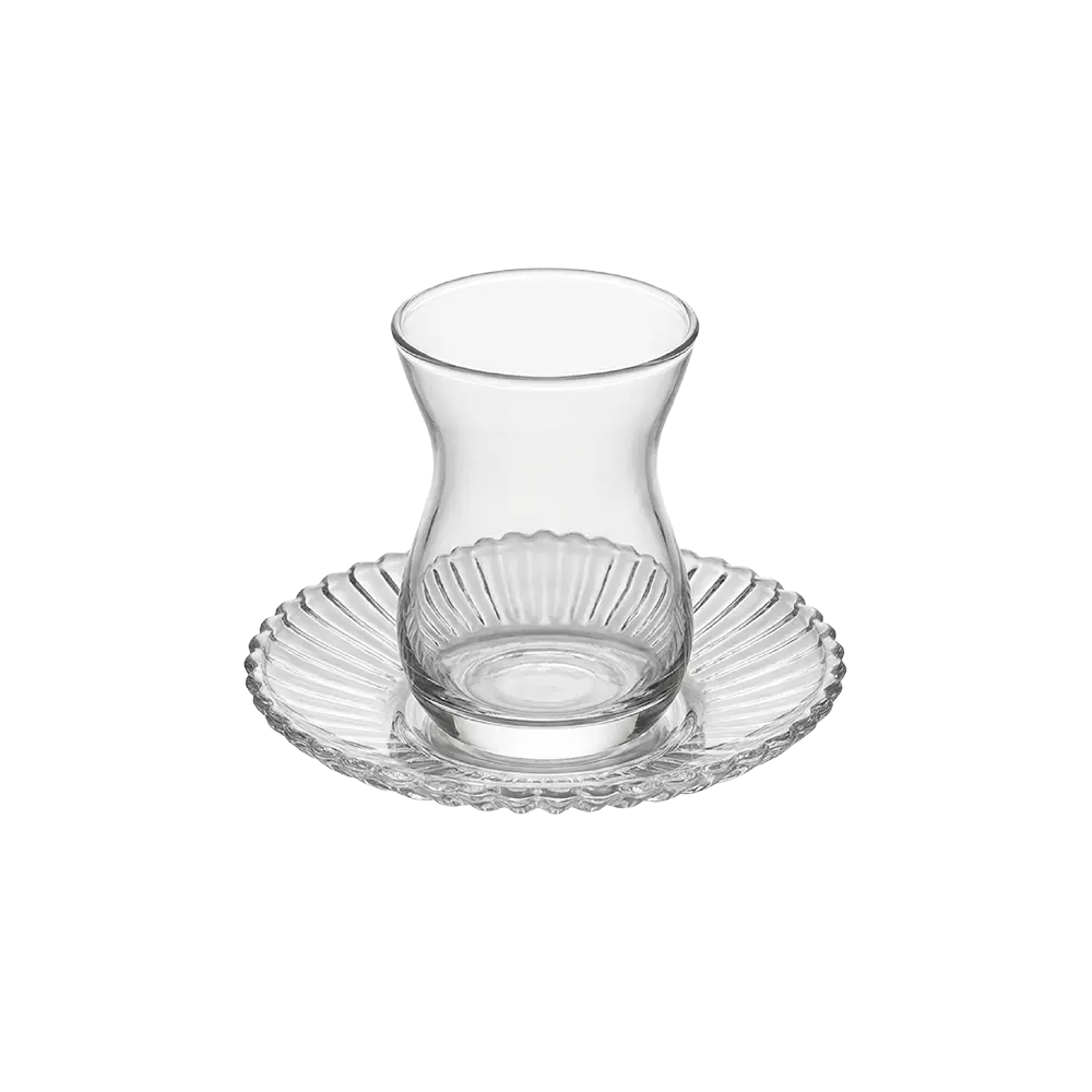 Glass 6pcs Tea Cups & Fluted Saucer Set