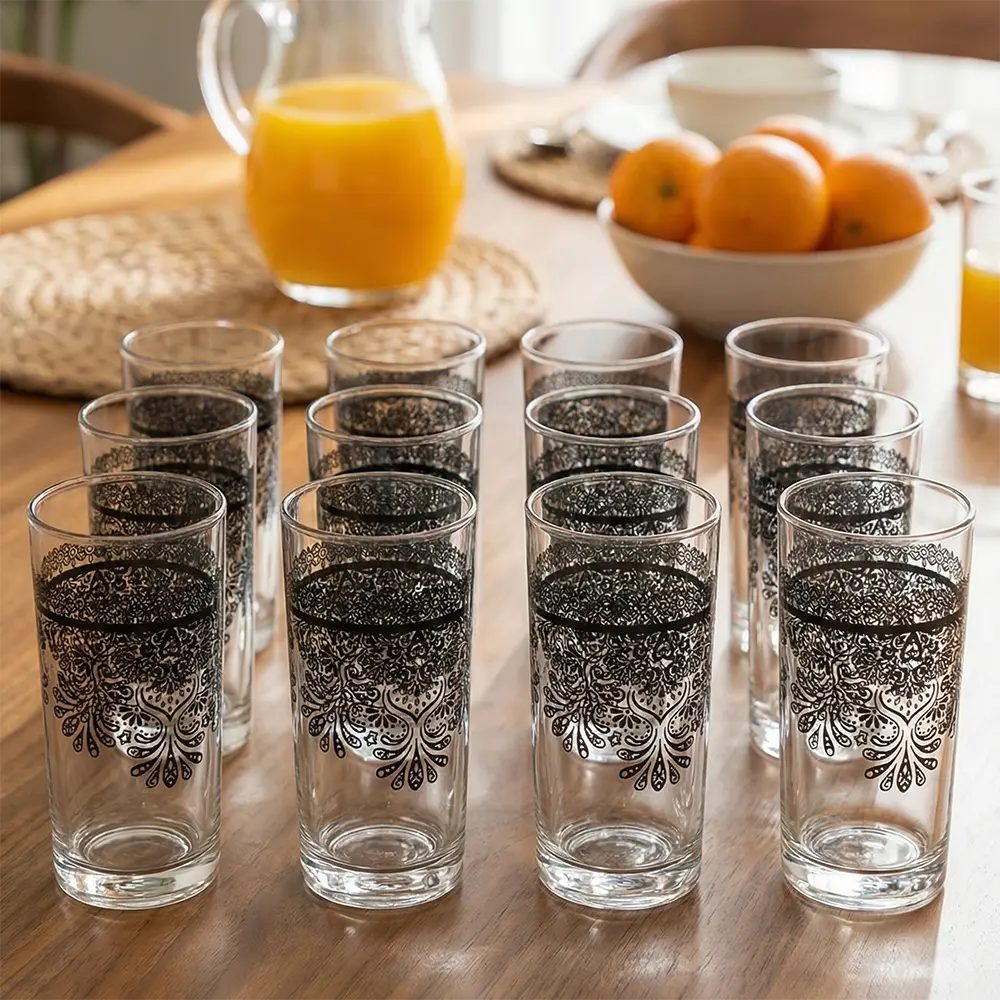 Glass Oriental Pattern 12pcs Long Cups Set1