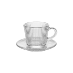 Glass Ribbed 6pcs Tea Cups & Saucer Set