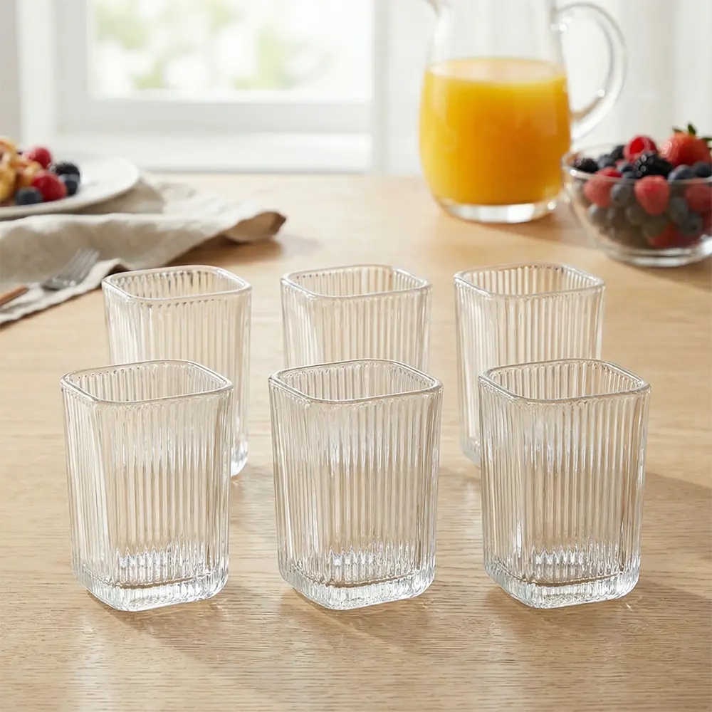 Glass Ribbed Design 6pcs Juice Cups Set1