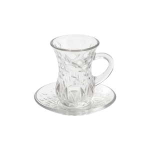 Lomenox Embossed Glass 6pcs Tea Cups & Saucer Set