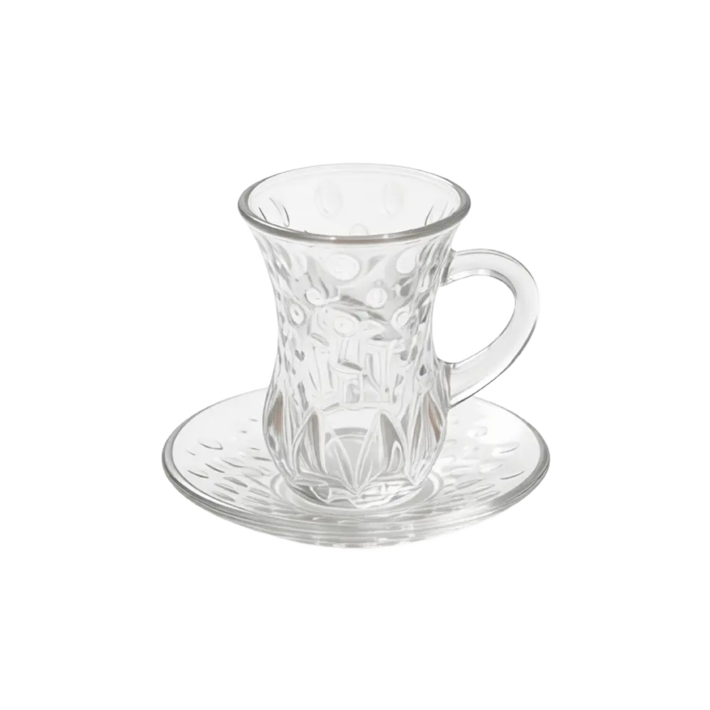 Lomenox Embossed Glass 6pcs Tea Cups & Saucer Set