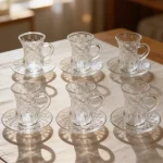 Lomenox Embossed Glass 6pcs Tea Cups & Saucer Set1