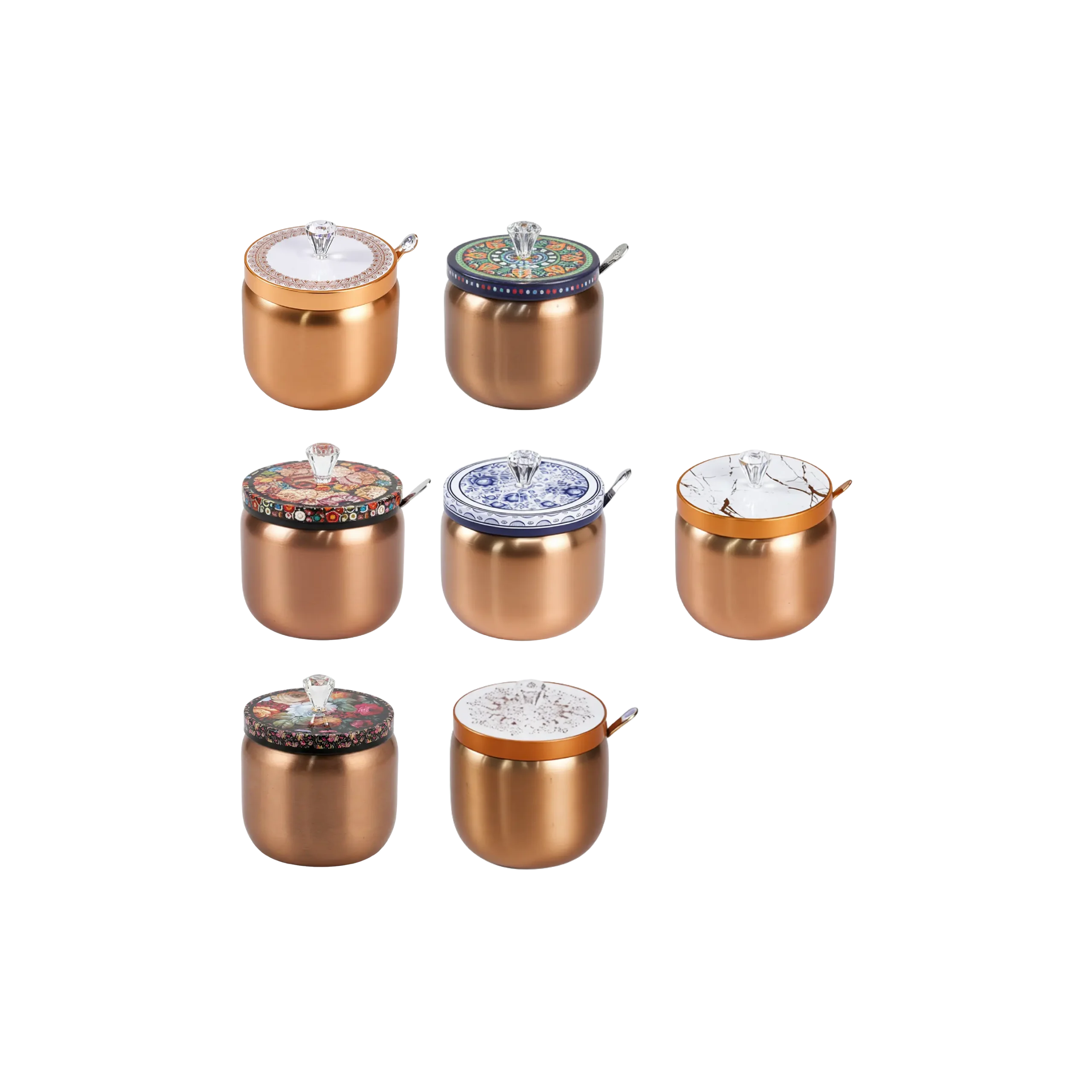 Luxury Bronze Stainless Steel Sugar Bowl 350ml with Floral Lid & Spoon