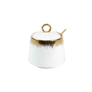 Luxury Gold Trim Porcelain 350ml Sugar Bowl with Spoon
