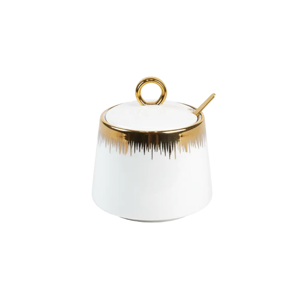 Luxury-Gold-Trim-Porcelain-350ml-Sugar-Bowl-with-Spoon Luxury Gold Trim Porcelain 350ml Sugar Bowl with Spoon