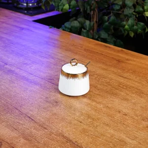 Luxury Gold Trim Porcelain 350ml Sugar Bowl with Spoon1