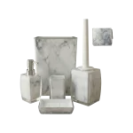 Marble Design Bathroom Accessories Set 6 Piece Square Model White Plexi