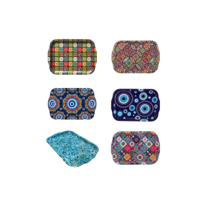 Metal Serving Tray 23x30cm Decorated Rectangular Shape