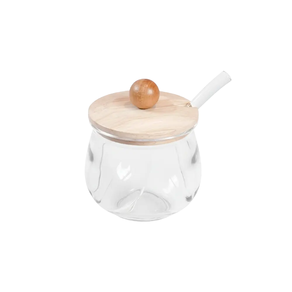 Mini Glass Sugar Jar 100ml with Wooden Lid & Spoon