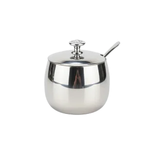 Mirror Finish Stainless Steel 300ml Sugar Bowl with Spoon