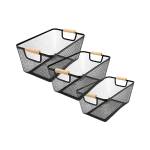 Modern Black Metal Mesh Storage Basket with Wooden Handles