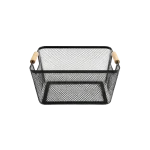 Modern-Black-Metal-Mesh-Storage-Basket-with-Wooden-Handles2 Modern Black Metal Mesh Storage Basket with Wooden Handles2