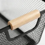 Modern-Black-Metal-Mesh-Storage-Basket-with-Wooden-Handles4 Modern Black Metal Mesh Storage Basket with Wooden Handles4