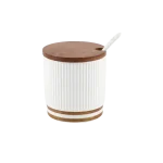 Modern Porcelain Sugar Bowl 300ml with Wooden Lid & Spoon